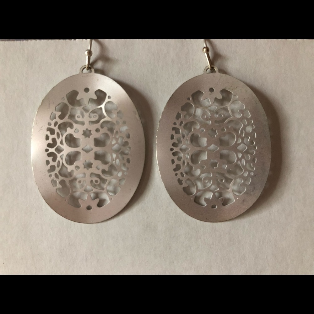 Brushed Silver-tone Oval Filigree Earrings